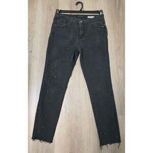 Aeropostale High Waisted Ankle Jegging‎ Gray Studded Size 6 Distressed Hem Worn